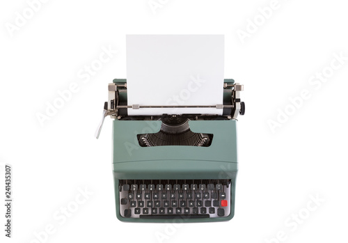 Vintage typewriter header with paper isolated on white background with clipping path 
