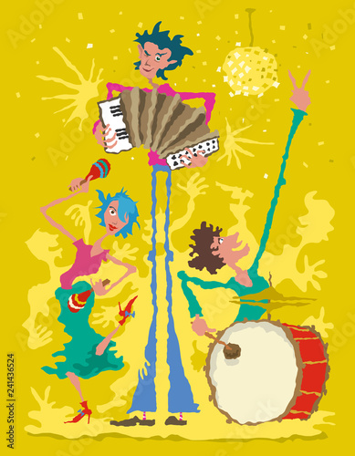 Musicians with Accordion, Drum and Maracas