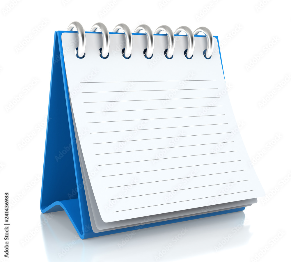 A paper white calendar stands on the table. Isolated on White Background - 3d Illustration A paper white calendar stands on the table. Isolated on White Background - 3d Illustration