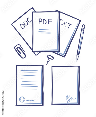 Office Papers and Pages with Signature Vector