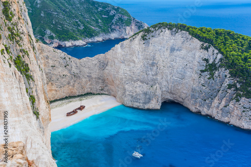 Greece, Zakynthos, Magic navagio beach also called smugglers cove from above