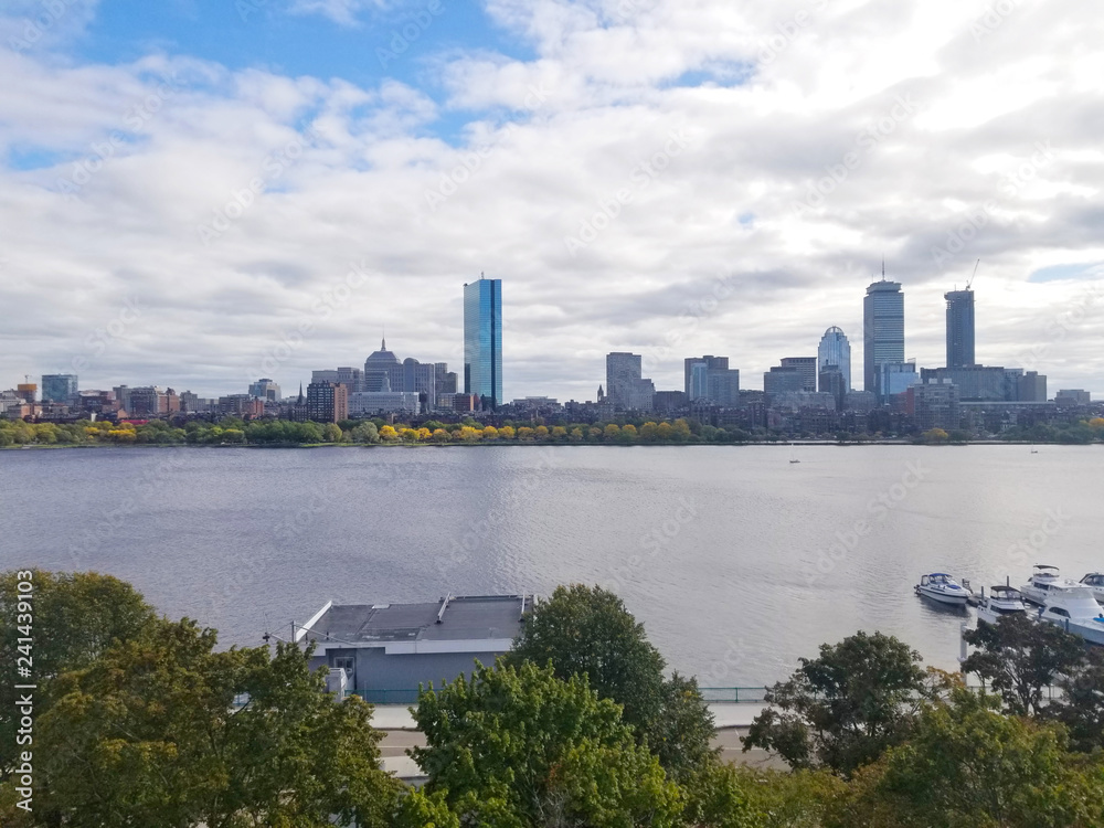 Boston Skyline Across the Charles River. On a sunny day.
