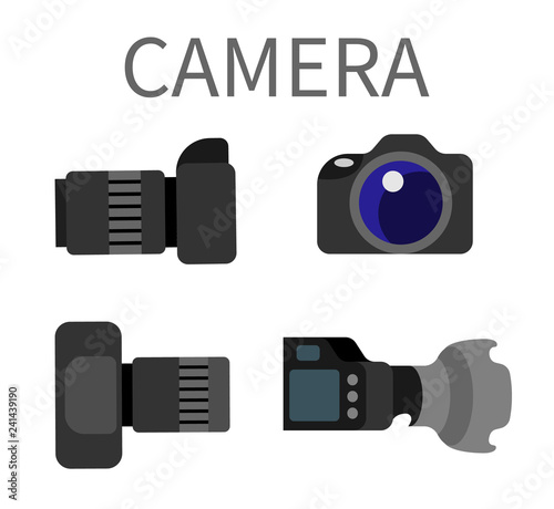 Digital photocameras with lens isolated on white.