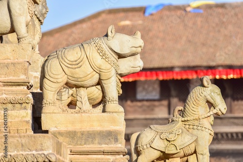 Stone Rhinoceros Statue at Siddhi Lakshmi Temple in Bhaktapur Durbur Square, Nepal photo