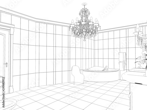 bathroom  contour visualization  3D illustration  sketch  outline