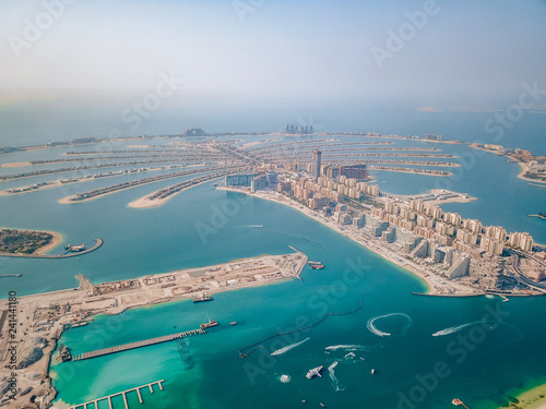 Aerial drone shot of Dubai Marina in the United Arab Emirates