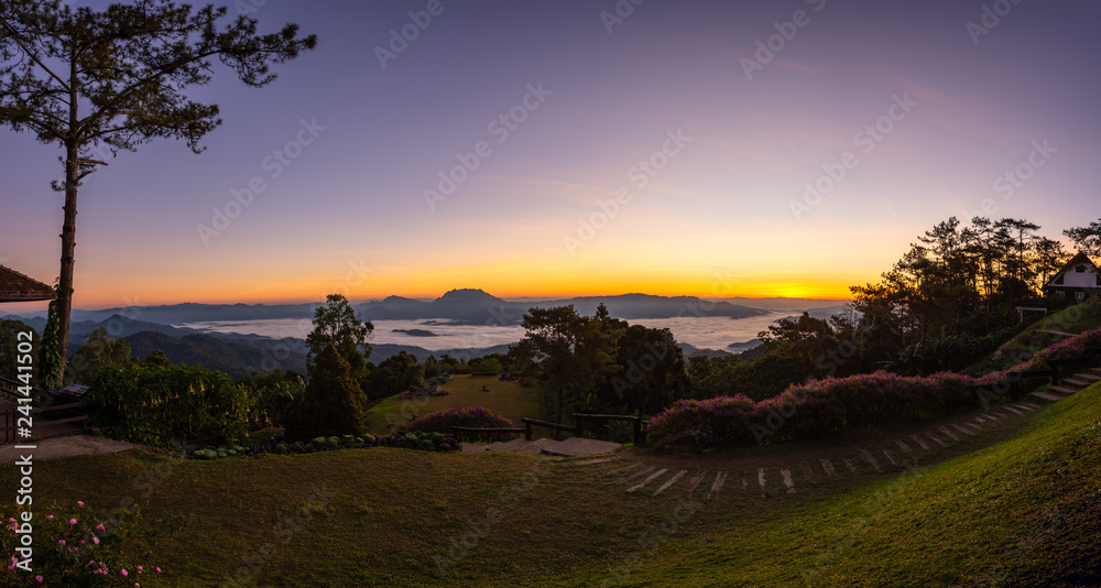 Panorama of Viewpoint at Huai Nam Dang national park in the morning, Chiang mai, Thailand. Nobody
