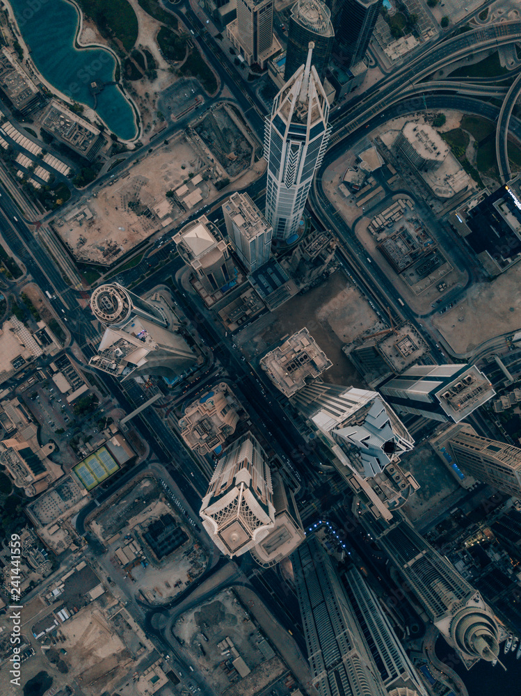 Aerial top shot of Marina, Dubai, United Arab Emirates Aerial top shot of Marina, Dubai, United Arab Emirates