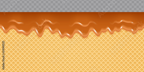 Caramel melted on Wafer Background. Honey flow soft seamless tex