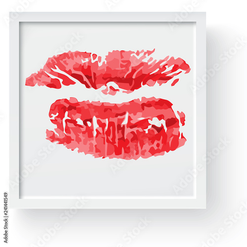 Lipstick kiss print. Female sexy red lips. Sexy lips makeup, kis