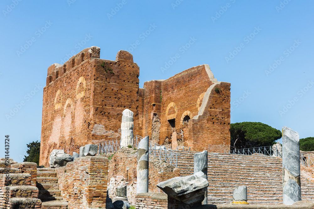 Roman ancient ruins in Ostia Antica near Rome