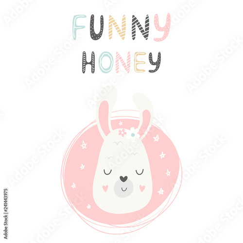 Llama hand drawn face. Vector character.