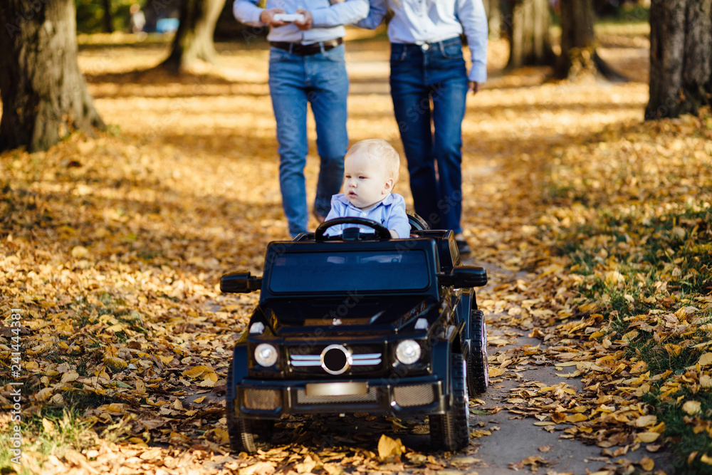 Obraz premium The concept of a happy family. Happy family in the park.