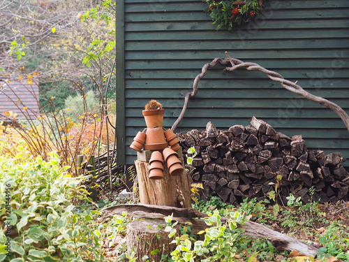 Creative garden pots forming like human figure at Nunobiki Herb Garden , Kobe , Japan photo