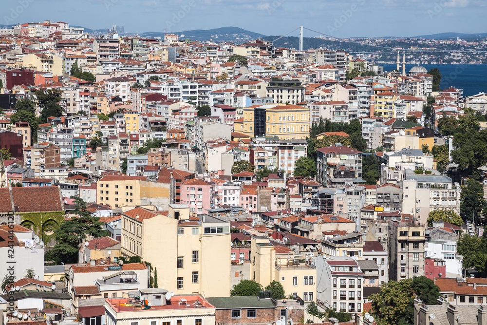 Panoramic view of Karakoy district in Istanbul, Turkey