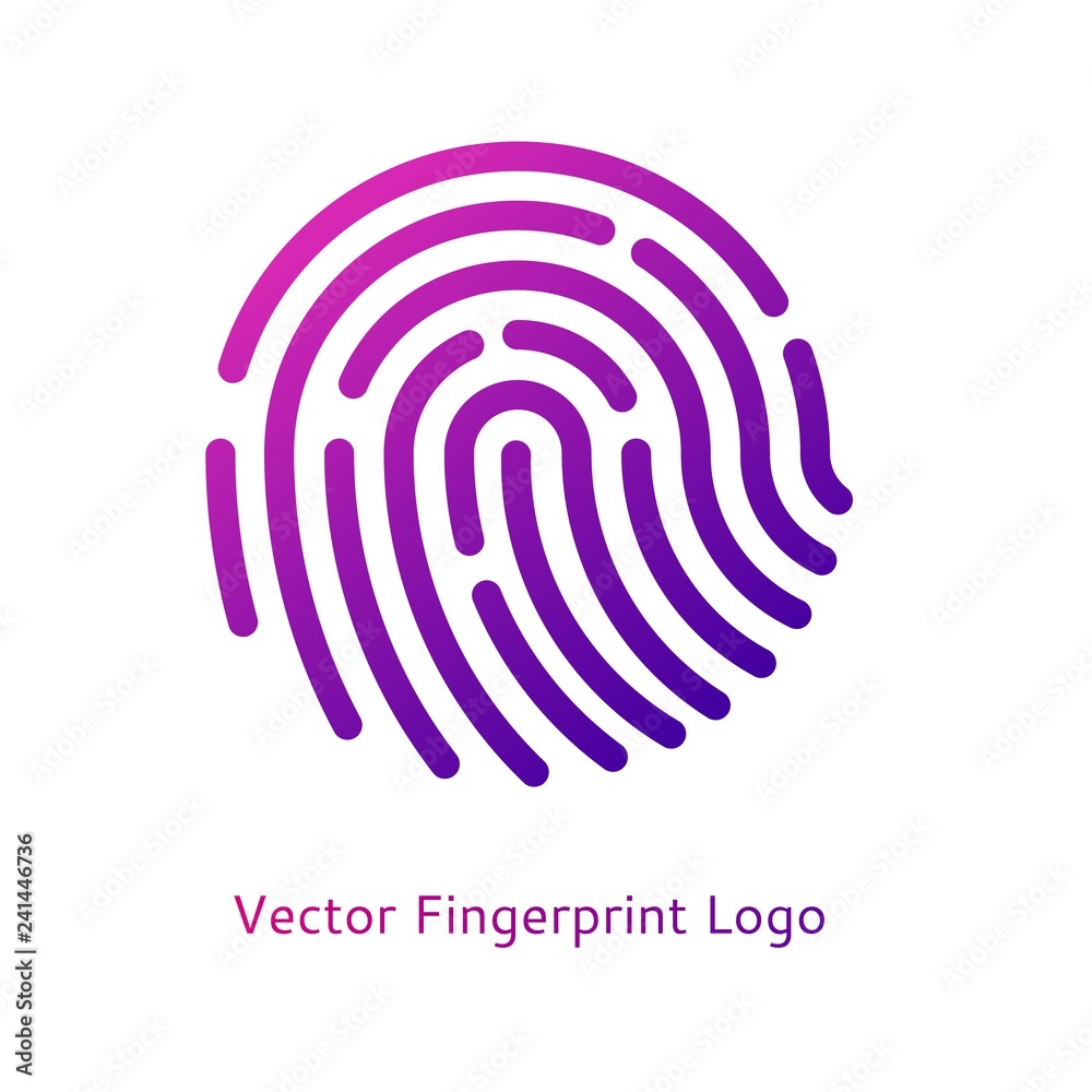 Digital fingerprint on a white background with a trend gradient logo icon security and data storage information protection symbol vector illustration cyber safety safeness concept Digital fingerprint on a white background with a trend gradient logo icon security and data storage information protection symbol vector illustration cyber safety safeness concept