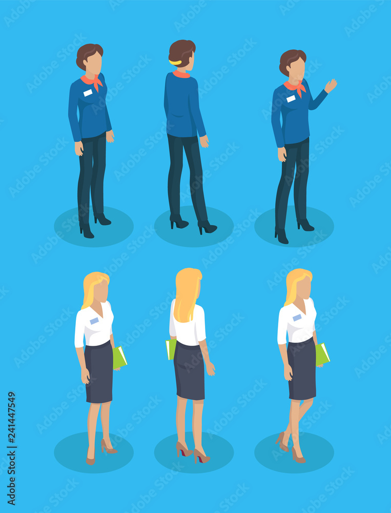 Woman Guide Consultant Set Vector Illustration Woman Guide Consultant Set Vector Illustration
