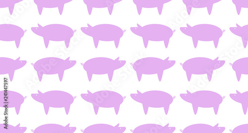 Seamless Graphic Pig Pattern on white background. Graphic pig is pink color.