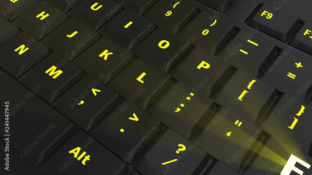pointing the camera on yellow glowing Edit key on black computer keyboard pointing the camera on yellow glowing Edit key on black computer keyboard