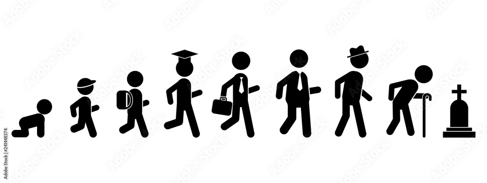 Naklejka premium Płaska ikona w każdym wieku. Ludzie z pokoleń. Etapy rozwoju