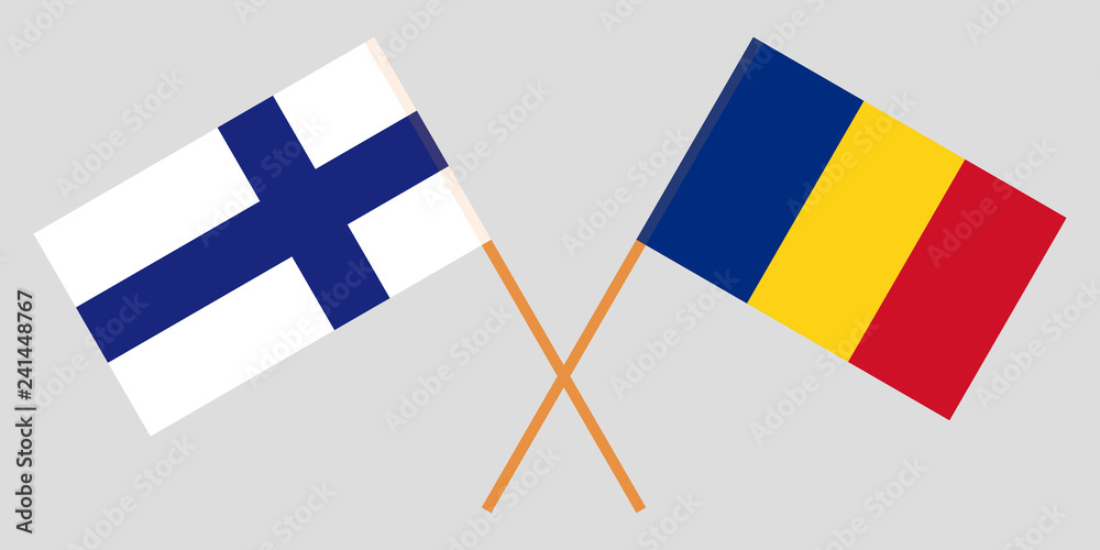 Romania and Finland. The Romanian and Finnish flags. Official proportion. Correct colors. Vector