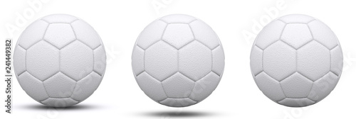 white soccer ball in three versions  with and without shadow. Isolated on white. 3d render.