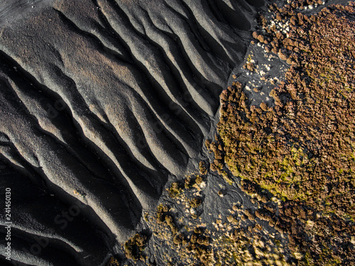 Aerial view of coal slag waste in Brecaon Beacons, Bleanavon, Wales UK