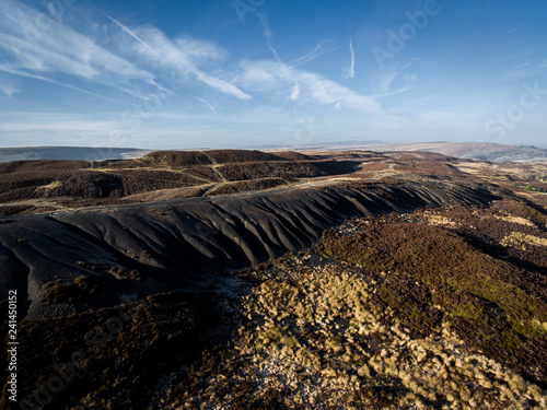 Aerial view of coal slag waste in Brecaon Beacons, Bleanavon, Wales UK photo