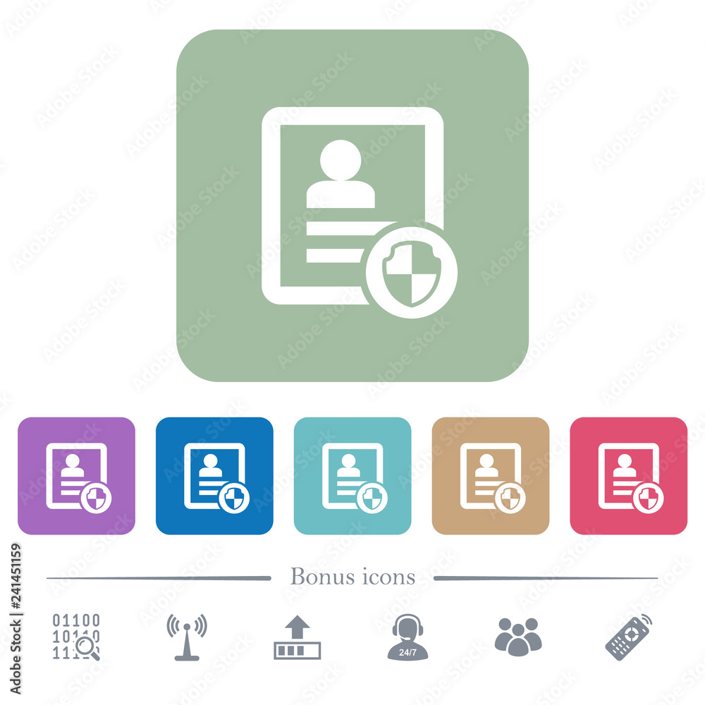 Protect contact flat icons on color rounded square backgrounds Protect contact flat icons on color rounded square backgrounds