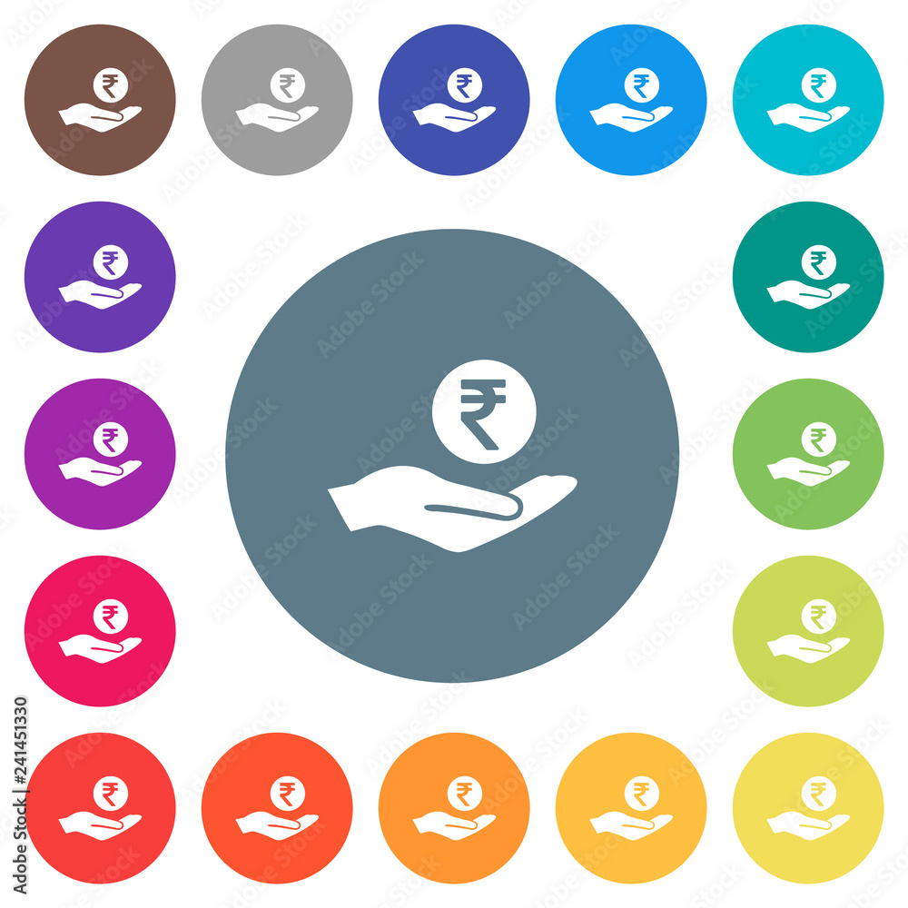 Indian rupee earnings flat white icons on round color backgrounds Indian rupee earnings flat white icons on round color backgrounds