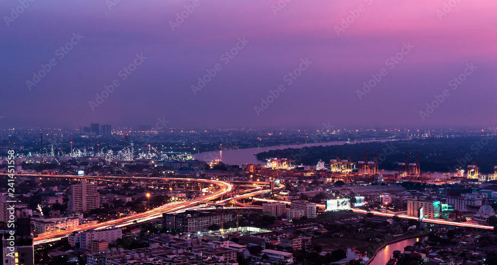 Ariel view of city of bangkok metropolis in twilight  