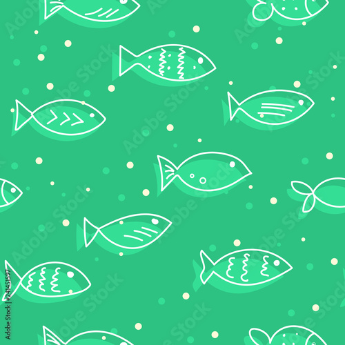 Fototapeta Naklejka Na Ścianę i Meble -  A flock of swimming fish.  Seamless pattern. Hand drawn design
