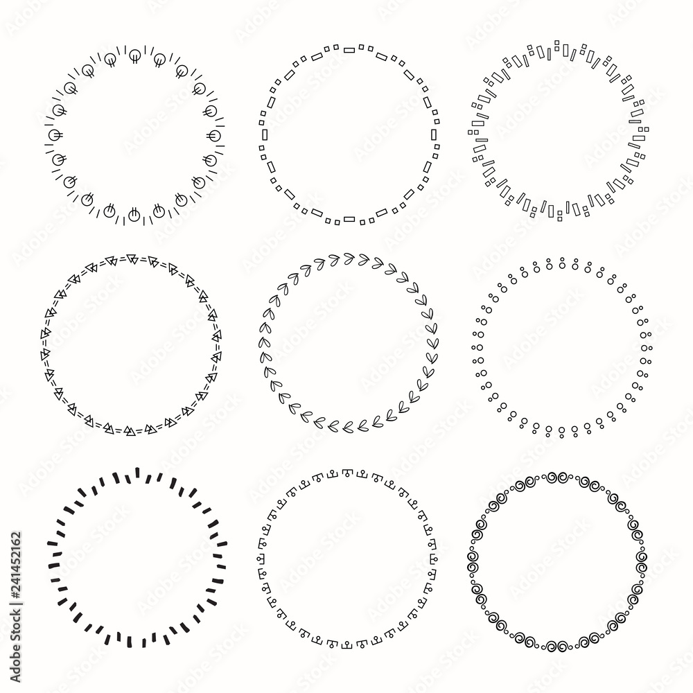 Set of vector graphic circle frames for design Set of vector graphic circle frames for design