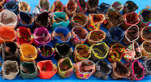 colorful bags made with traditional fabric of the Colombian indigenous - columbia