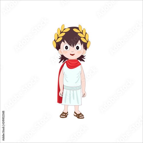 Ancient rome cartoon character of boy wearing traditional costume. Vector illustration.