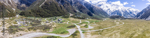 Mount Cook Road drone aereo view, New Zealand, South Island, NZ