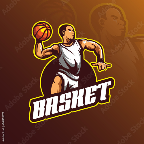 basketball vector logo design mascot with modern illustration concept style for badge, emblem and tshirt printing. basketball play illustration with a jumping style.