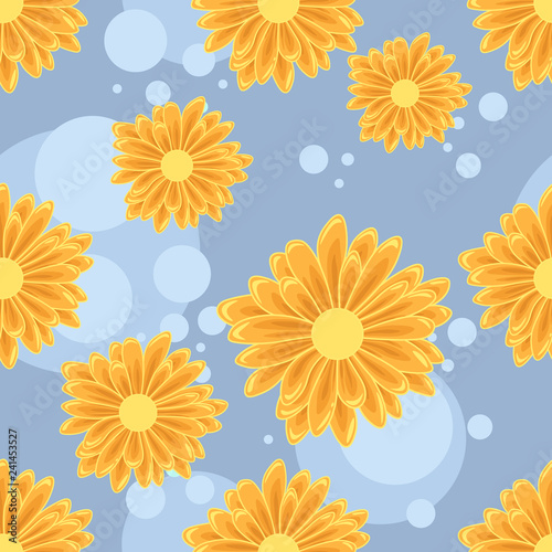 Seamless pattern with orange daisy flowers 