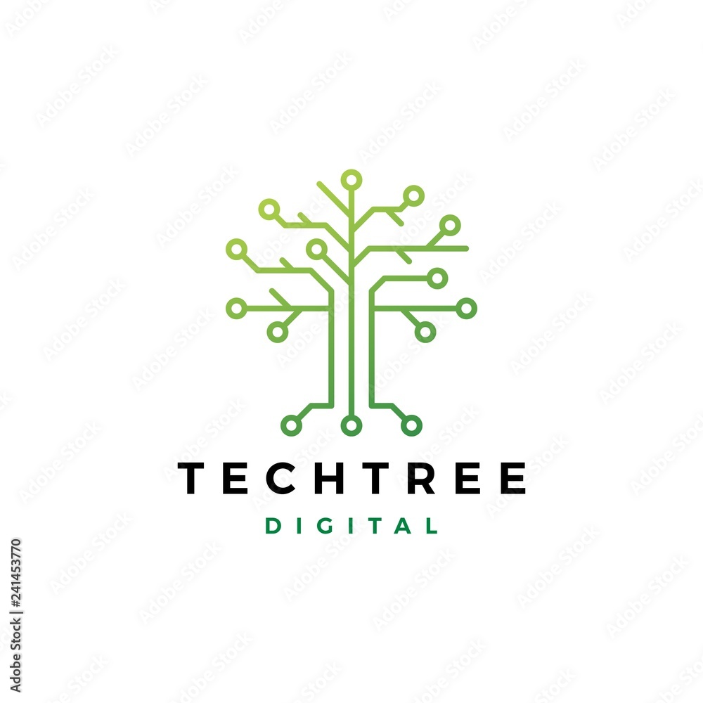 tech tree electrical circuit digital logo vector icon