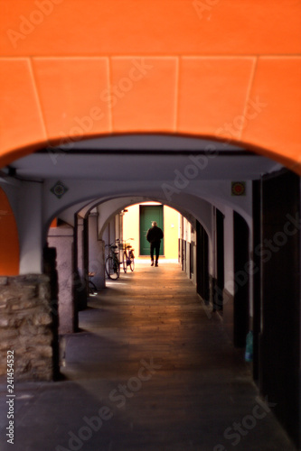 arcade architecture  old  corridor  building  arch  historic medieval ancient perspective orange 