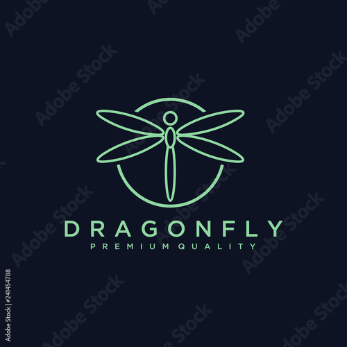 Minimalist elegant Dragonfly logo design with line art style. Luxury Logotype concept icon. Vector Illustration