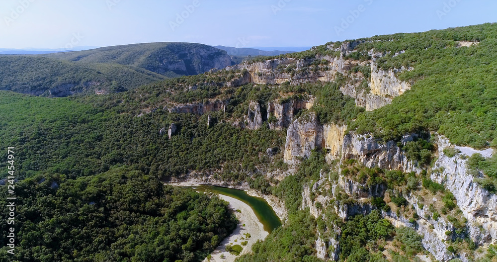 Ardeche landscape in aerial view, France
