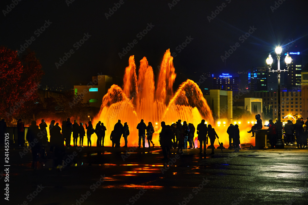 Magic Fountain of Montjuic in Barcelona at night