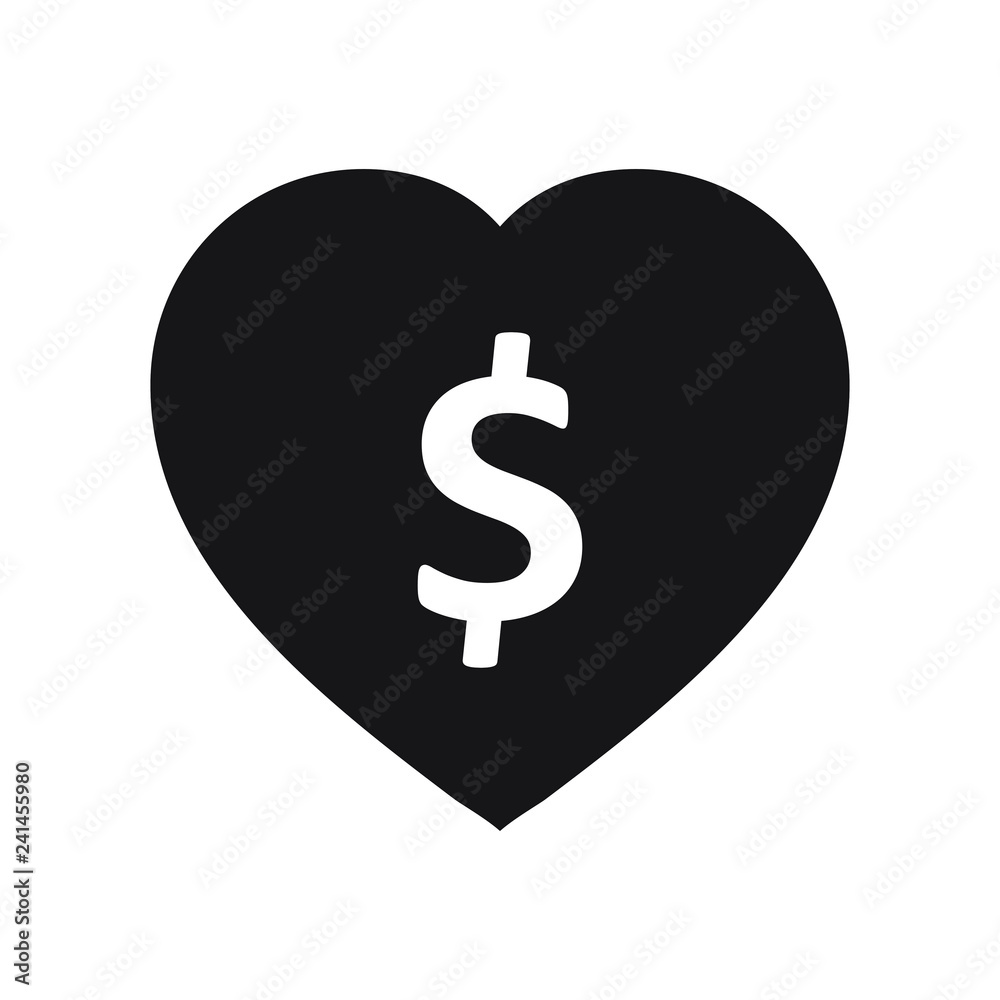 Love of money icon. Dollar sign in heart Love of money icon. Dollar sign in heart