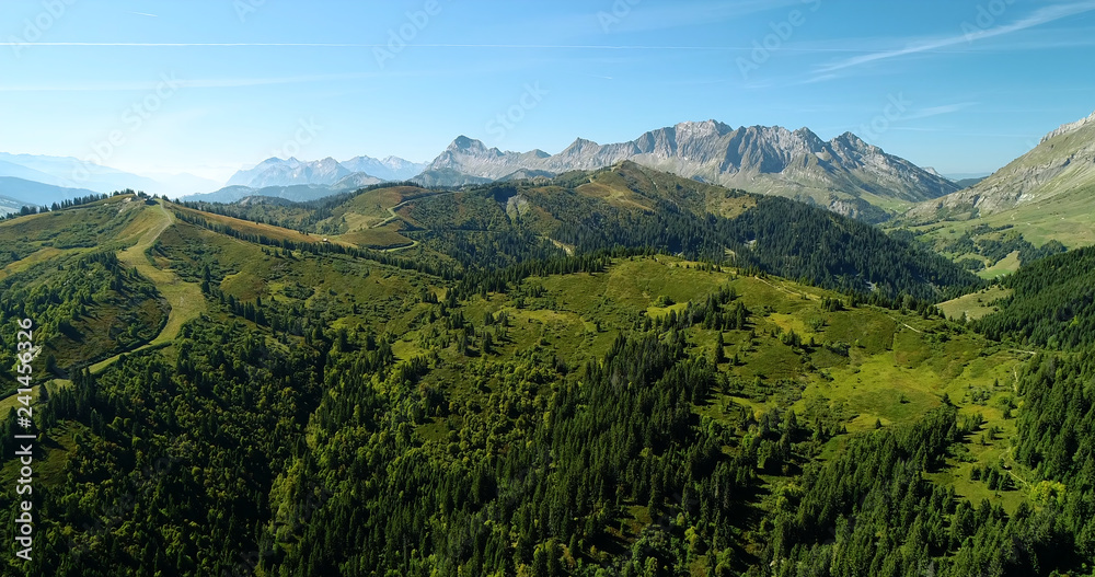 Obraz premium Mountain range of the Alps, with the peak of Mont Blanc, aerial view France