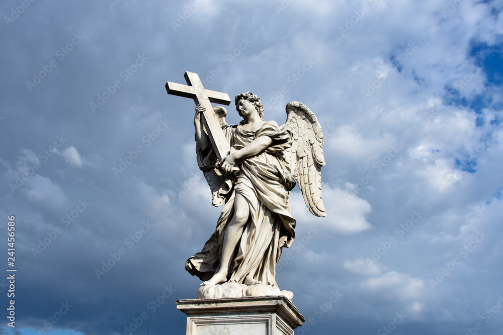 Angel with the Cross. Sant’Angelo Bridge (Ponte Sant’Angelo) Rome, Italy
