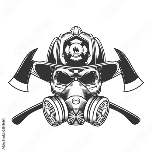 Vintage monochrome firefighter skull