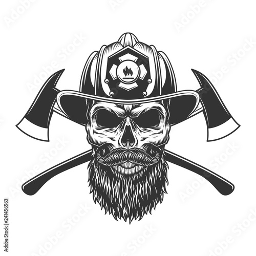 Bearded and mustached fireman skull