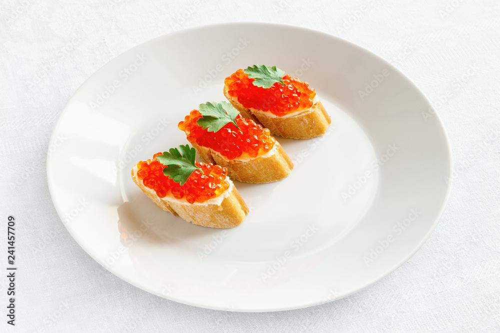 fish eggs on on white bread with butter fish eggs on on white bread with butter