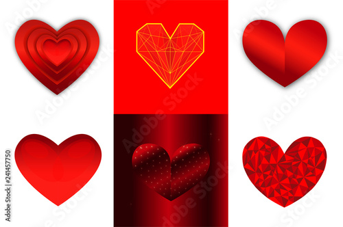 set di cuori belli rossi vettoriale per il giorno di San Valentino